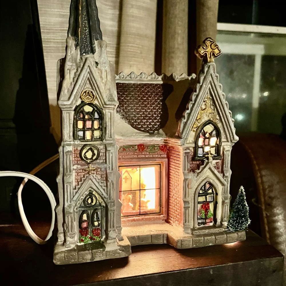 Charming Illuminated Holiday Village Church